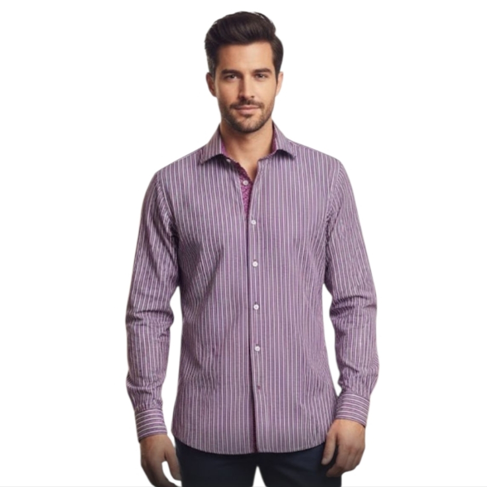 Ted Baker Endurance Classic‎ Fit Striped Purple Shirt 16.5 Neck